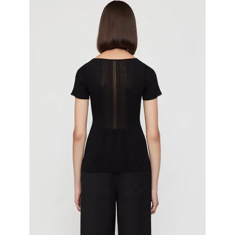 Dames Slim Fit Ribgebreide Top met Korte Mouwen Ronde Hals Wolmix Casual Eenvoudig Basic Effen Kleur Gebreid T-Shirt