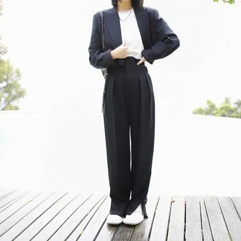 Pantalones de Acetato y Poliéster de Cintura Alta y Pierna Ancha para Mujer Pantalones Casuales con Abertura Lateral para Oficina