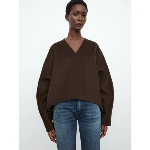 Maglione in Lana e Cashmere con Scollo a V Stile Nordico Minimalista Donna Pullover a Maglia Oversize Caldo Invernale