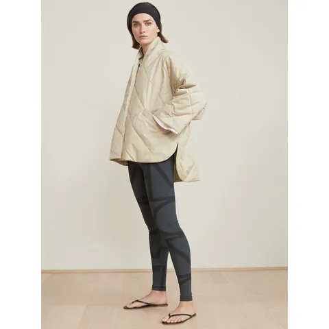 Women's Nordic Minimalist Rhombic Quilted Cotton Jacket Oversized Stand Collar Mid-length Coat With Pockets Solid Color Outerwear