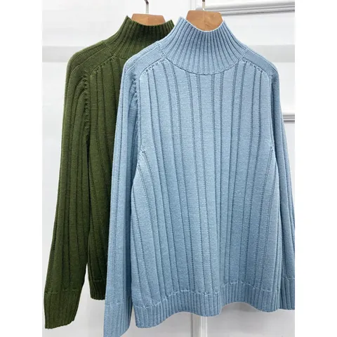 Damen Hochkragen Rippenstrick Wollpullover Lässig Langarm Stricktop Herbst Winter Minimalistisch Einfarbig Pendler Strickmode