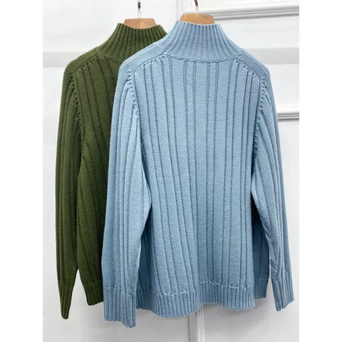 Damen Hochkragen Rippenstrick Wollpullover Lässig Langarm Stricktop Herbst Winter Minimalistisch Einfarbig Pendler Strickmode
