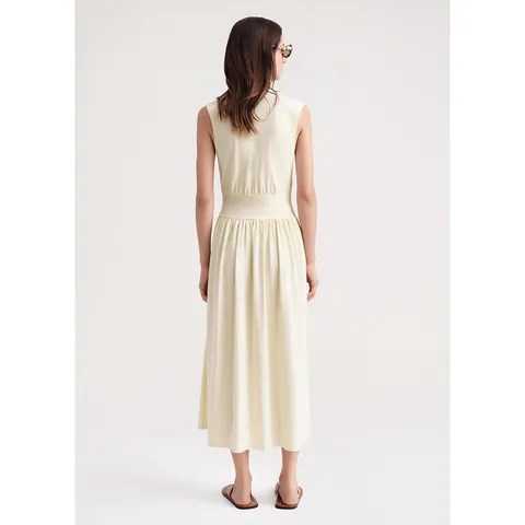 Abito Lungo da Donna Minimalista in Cotone Senza Maniche Girocollo Vita Alta a Pieghe Linea A Pullover Casual Estivo