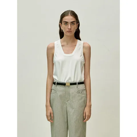 Damen Minimalistisches Baumwoll Tanktop Ärmellos U-Ausschnitt Lockere Passform Lässig Basic Sommer Oberteil Für Den Alltag