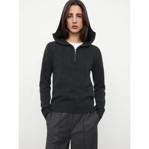 Women's Wool Half-Zip Hooded Sweater Nordic Minimalist Long Sleeve Knitted Top Winter Warm Solid Color Pullover