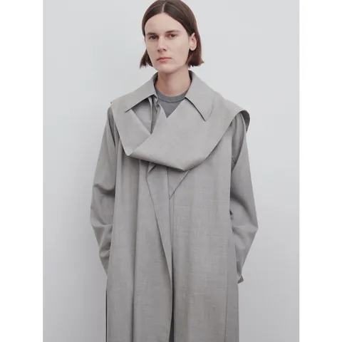 Women Minimalist Wool Long Hooded Trench Coat With Belt Grey Loose Casual Autumn Winter Overcoat Solid Color Outwear