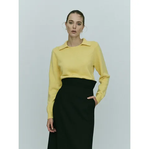 Dames Kasjmier Polo Kraag Trui Lange Mouw Gebreide Top Effen Kleur Zacht Warm Minimalistisch Herfst Winter Casual Jumper