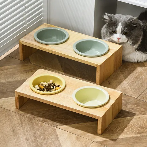 Erhöhter Keramik Katzennapf Mit Eichenholzständer Moderner Minimalistischer Fressnapf Zum Nackenschutz Kippsicherer Napf Für Katzen