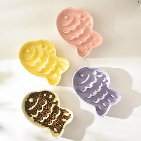 Ceramic Slow Feeder Pet Bowl Taiyaki Fish Shape Dog Cat Feeding Dish Anti Choking Bloat Stop Glazed Pet Water Food Bowl
