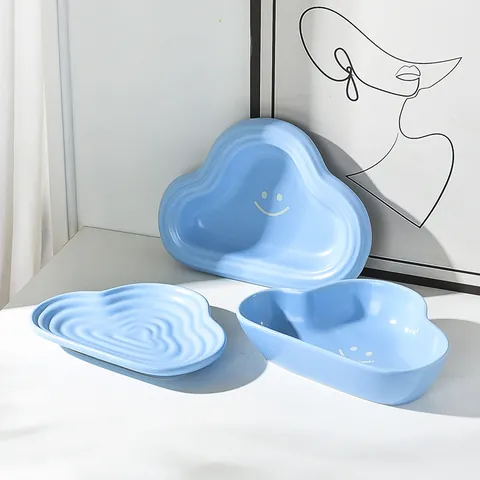 Cloud Shaped Ceramic Pet Bowl Cute Smile Cat Food Dish Water Bowl Non-Slip Ceramic Kitten Puppy Feeding Bowl Home Decor