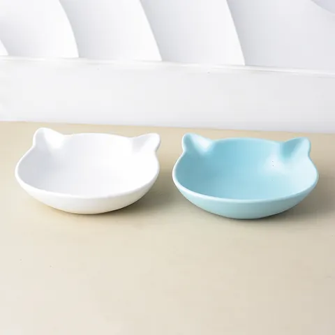 Ceramic Cat Bowl Slanted Mouth Neck Protection Anti-Vomit Pet Food Water Bowl Cute Cat Ear Shape Dish For Cats Small Dogs
