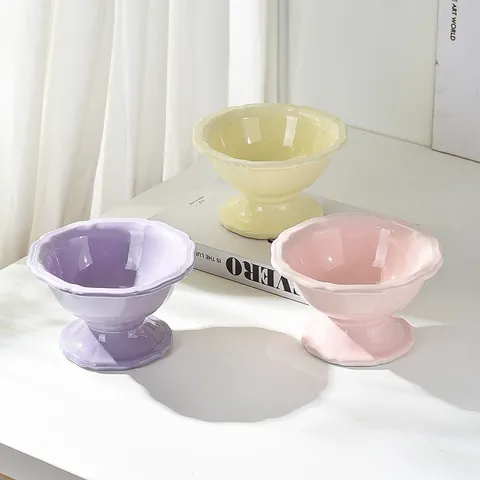 Ceramic Elevated Cat Bowl Anti-Vomit Pet Feeding Raised Food Water Dish For Cats Kittens Small Dogs Neck Protection Wave Design