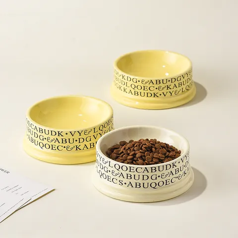 Cuenco de Cerámica para Gatos de Gran Diámetro Estampado de Alfabeto Cuenco de Agua y Comida para Gatos Perros Pequeños Vajilla con Esmalte Brillante