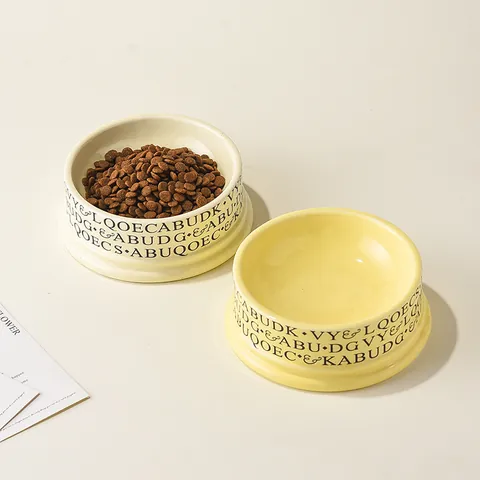 Cuenco de Cerámica para Gatos de Gran Diámetro Estampado de Alfabeto Cuenco de Agua y Comida para Gatos Perros Pequeños Vajilla con Esmalte Brillante