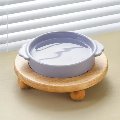 Keramiek Huisdierbak Met Verhoogde Houten Standaard Nekbescherming Wolk Dubbel Oor Kattenbak Voor Katten En Kleine Honden