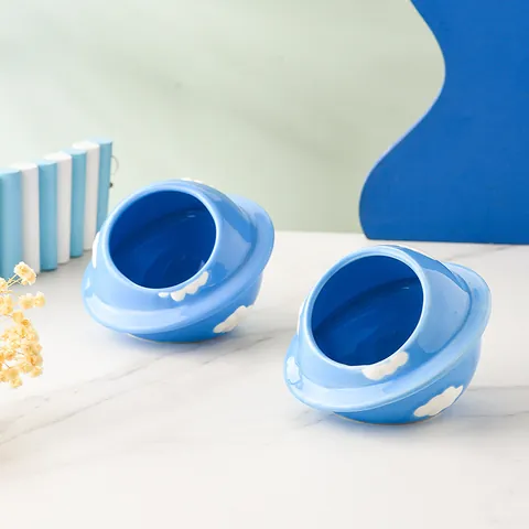 Ceramic Hamster Hideout Planet UFO Shape Cooling Nest For Small Pets Blue Cloud Pattern Hamster Bed House Accessory