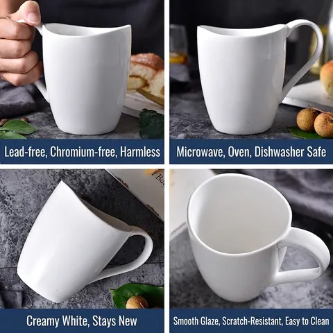 Creative White Ceramic Mug Irregular Wave Rim Coffee Cup With Handle Microwave Safe Porcelain Water Cup 430ml Modern Drinkware