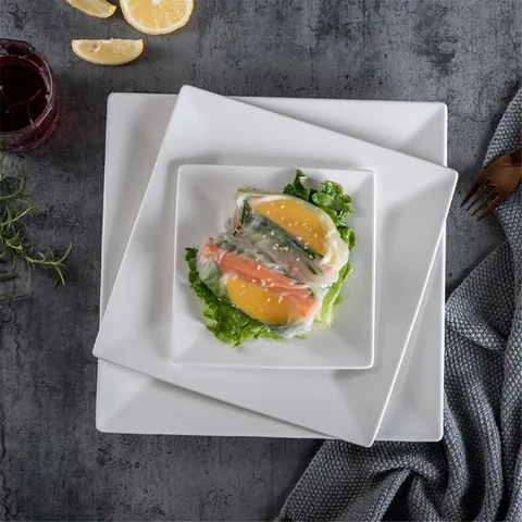 Minimalist White Square Ceramic Dinner Plate For Steak Sushi Pasta Modern Porcelain Serving Tray For Home Hotel Restaurant