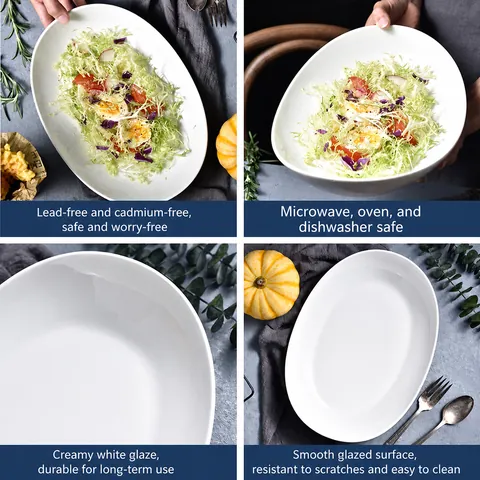 Modern Minimalist Ceramic Dinner Plate Irregular Oval Deep Salad Plate White Porcelain Serving Dish Microwave Safe Tableware