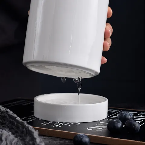 Nordic Minimalist White Ceramic Chopstick Holder With Draining Holes And Base Tray Kitchen Utensil Storage Organizer Jar For Dining Table
