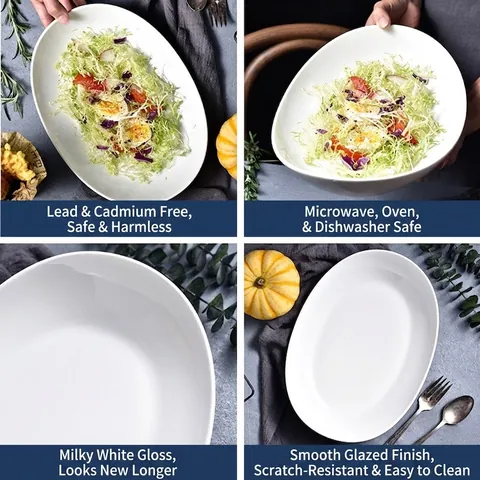 Minimalist White Ceramic Oval Serving Plate Reinforced Porcelain Salad Pasta Dish Modern Dinnerware For Home And Restaurant