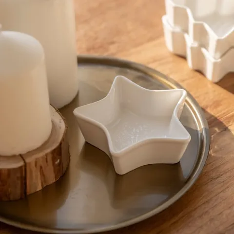 White Ceramic Star Shaped Snack Plate Christmas Snowflake Relief Dish For Sauce Dessert Appetizer Festive Home Decor