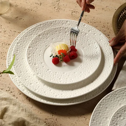 Elegant Modern White Ceramic Dinner Plate With Bubble Relief Texture Round Porcelain Salad Steak Plate For Home Restaurant Hotel Tableware