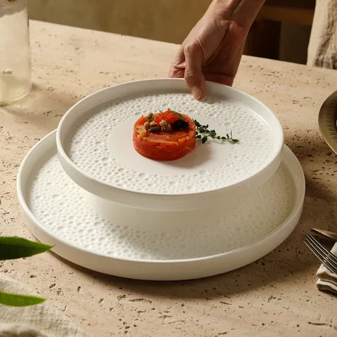 Elegant Modern White Ceramic Dinner Plate With Bubble Relief Texture Round Porcelain Salad Steak Plate For Home Restaurant Hotel Tableware