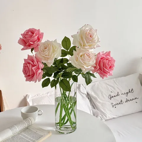 Moisturizing Real Touch Artificial Rose Flower Single Branch Silk Rose For Home Wedding Decor Photography Prop Floral