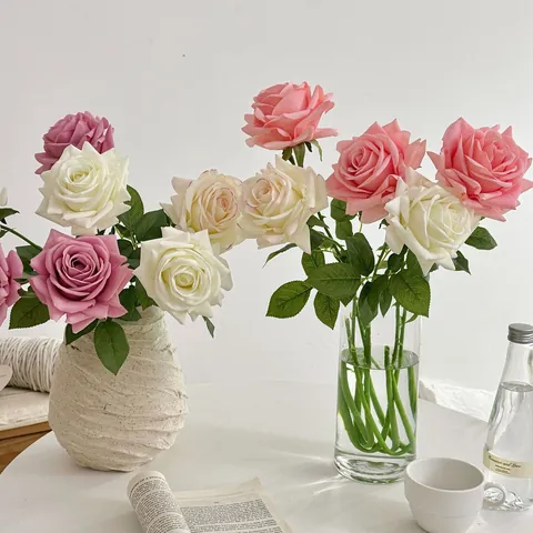 Moisturizing Real Touch Artificial Rose Flower Single Branch Silk Rose For Home Wedding Decor Photography Prop Floral