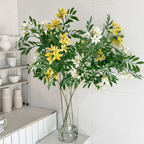 Artificial Michelia Pagoda Tree Flower Silk Cloth Simulation Plant Branch 97cm For Home Wedding Hotel Table Decor