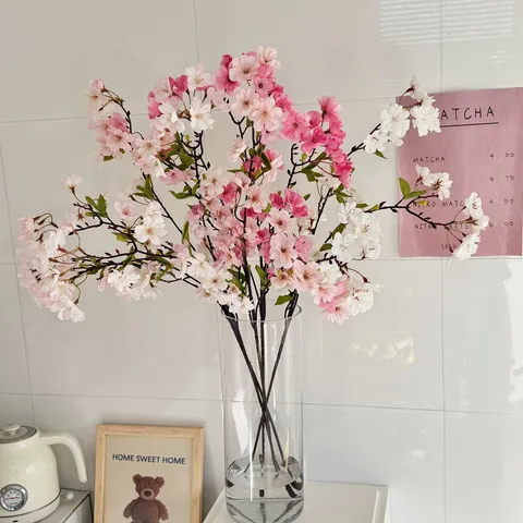 Branche de Cerisier Artificielle 45 Têtes Soie Plastique Fausse Fleur Pour Décoration Maison Mariage Fête Arrangement Floral