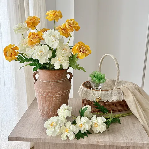 Künstliche Seidenpfingstrosen Triple Kopf Simulation Blumenstiel Mit Gebrannten Kanten Für Zuhause Hochzeit Party Deko Fotorequisiten