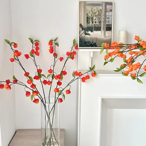Künstliche Lampionblume Seidenblumenstiel Für Wohnzimmer Hochzeit Dekoration Herbst Dekor Langer Zweig