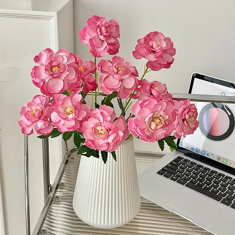 Künstliche Seidenpfingstrosen Triple Kopf Simulation Blumenstiel Mit Gebrannten Kanten Für Zuhause Hochzeit Party Deko Fotorequisiten