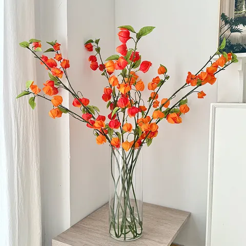 Künstliche Lampionblume Seidenblumenstiel Für Wohnzimmer Hochzeit Dekoration Herbst Dekor Langer Zweig