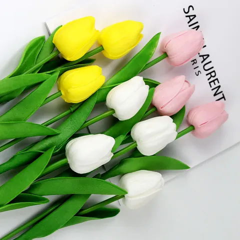 Mini Flores de Tulipán Artificiales de PU Para Decoración de Bodas Hogar Estilo Nórdico Realista Flores Artificiales Minimalista