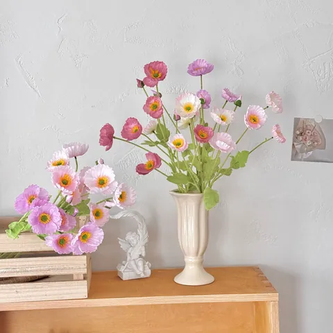Realistic Artificial Satin Corn Poppy Flowers With Flocked Stem For Home Kitchen Decor Wedding Party Table Arrangement
