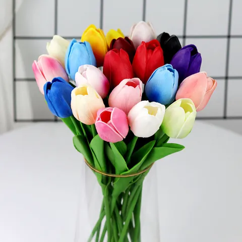Mini Flores de Tulipán Artificiales de PU Para Decoración de Bodas Hogar Estilo Nórdico Realista Flores Artificiales Minimalista