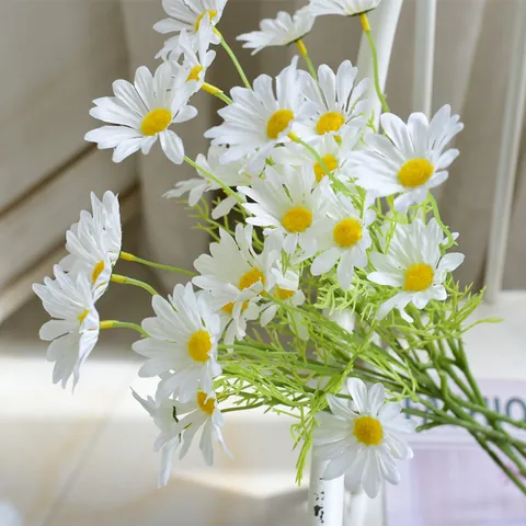 Ramo de Margaritas Artificiales de Seda Manzanilla Para Decoración de Mesa de Hogar Boda Arreglo Floral Accesorios de Fotografía