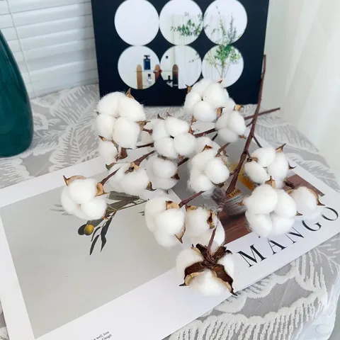 Natural Dried Cotton Branches Bouquet For Home Decor Nordic Style Rustic Cotton Bolls For Wedding Photography Props Christmas Decoration Floral Arrangement