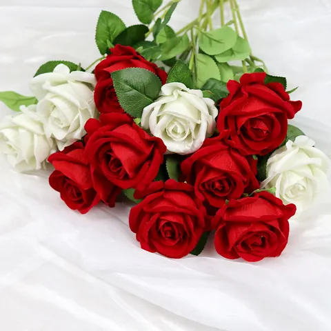 Kunstmatige Fluweel Rozen Realistische Zijden Bloemen Voor Home Decor Bruiloft Feest Valentijnsdag Roos Arrangement Enkele Steel Florale Decoratie