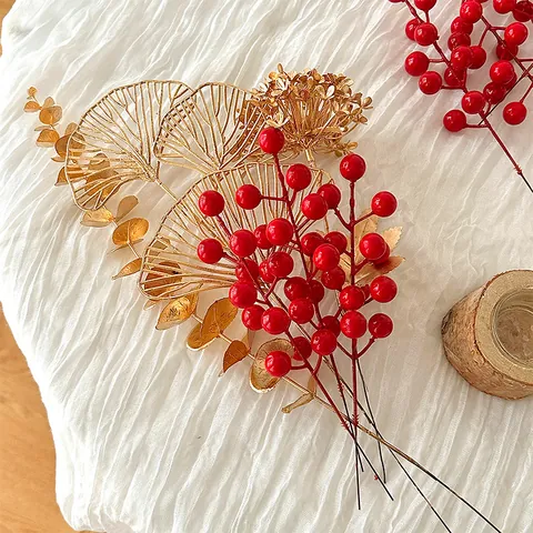 Artificial Red Berry Stems Christmas New Year Home Decor Flower Arrangement Simulation Fruit Branches For Wedding Photography Props