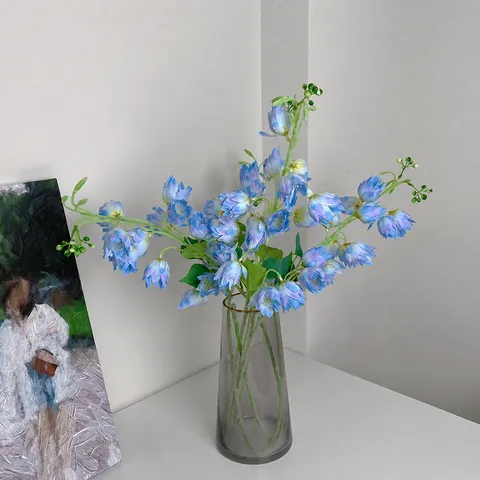 Rama de Flor de Satén Artificial Campanilla Delphinium Con Tallo Flocado Colores Degradados Para Decoración Hogar Boda Fiesta