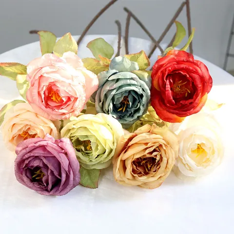 Vintage Gebrande Rand Kunstmatige Rozen Zijden Bloemen Grote Kop Real Touch Nep Rozen Voor Thuis Bruiloft Feest Decoratie Boeket