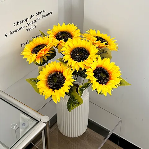 Artificial Sunflower Satin Fabric Flower Stem Faux Sunflowers For Home Decoration Wedding Photography Props Floral Arrangement