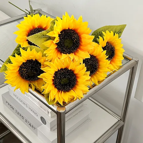 Artificial Sunflower Satin Fabric Flower Stem Faux Sunflowers For Home Decoration Wedding Photography Props Floral Arrangement