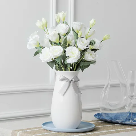 Artificial Lisianthus Multi-Head Polyester Flower For Home Living Room Decor Wedding Photography Props White Pink Green