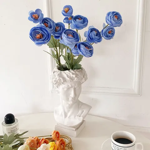 Artificial Persian Buttercup Ranunculus Silk Flower For Home Wedding Table Decor Faux Floral Multi Head Long Stem Branch