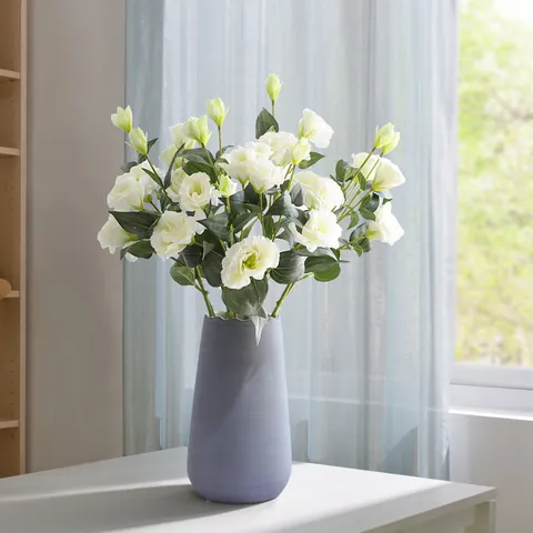 Artificial Lisianthus Multi-Head Polyester Flower For Home Living Room Decor Wedding Photography Props White Pink Green